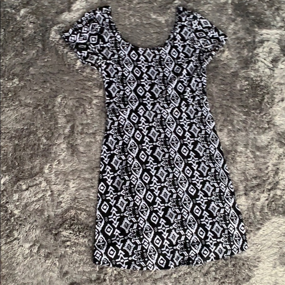 Black Dress casual with white Aztec print